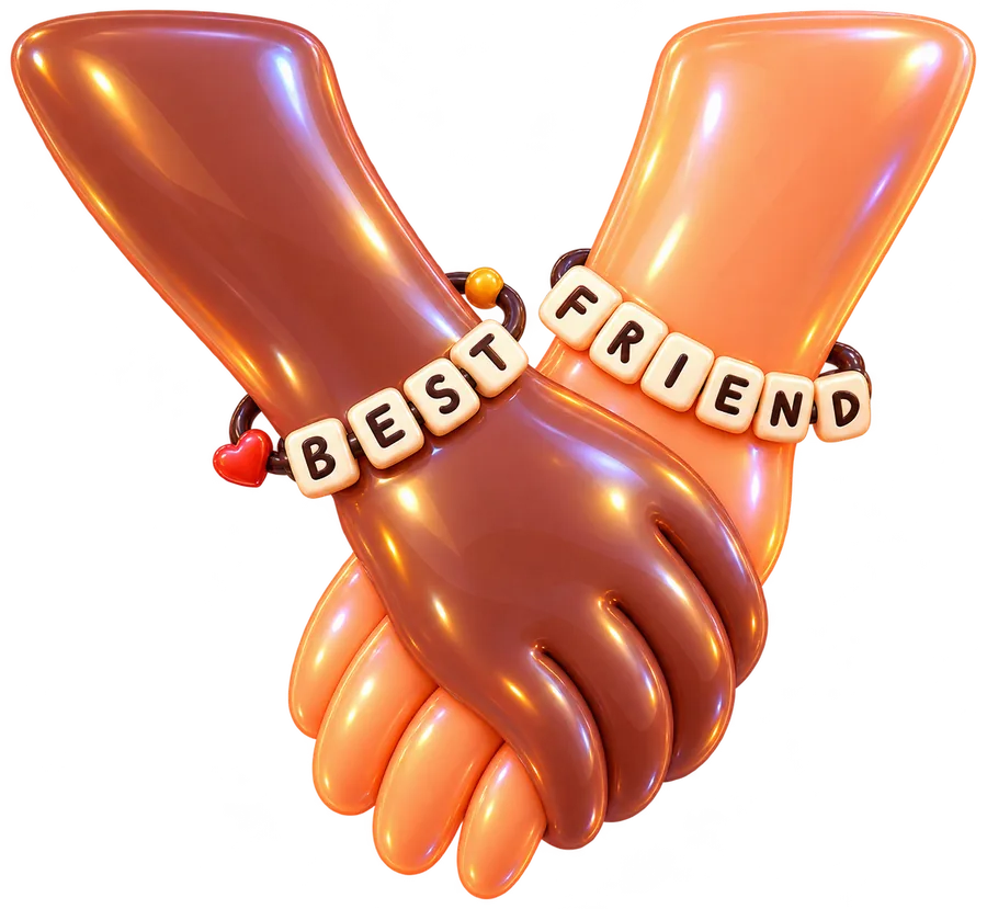 Two hands holding with Best Friend bracelets