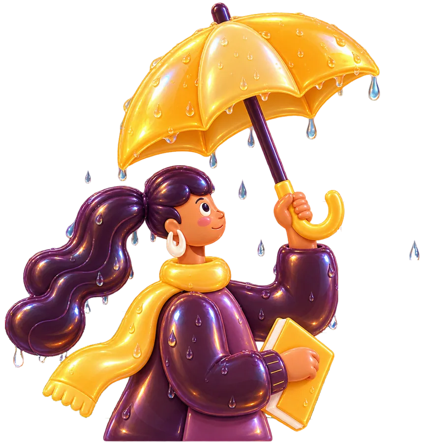 A glossy girl with a yellow umbrella in the rain