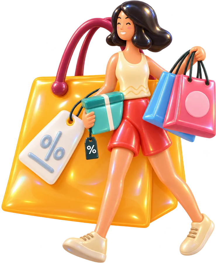 A glossy girl out shopping with bags