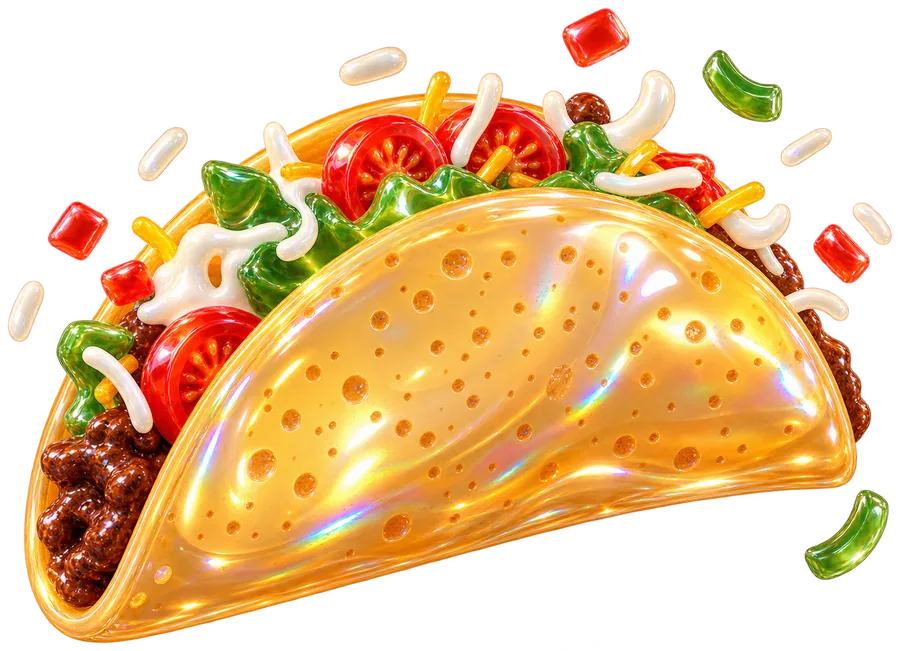A glossy, shiny taco