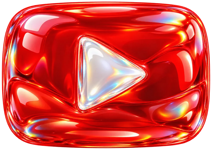 YouTube play button in glossy red glass